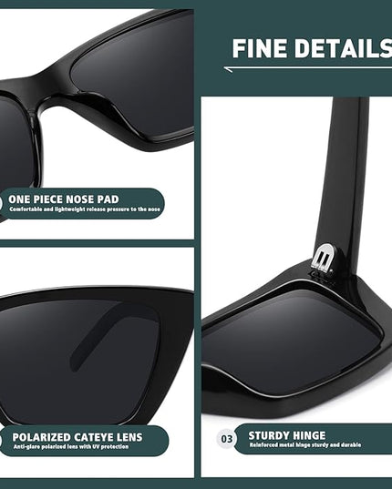 WOWSUN Narrow Small Vintage Polarized Cat Eye Sunglasses for Women