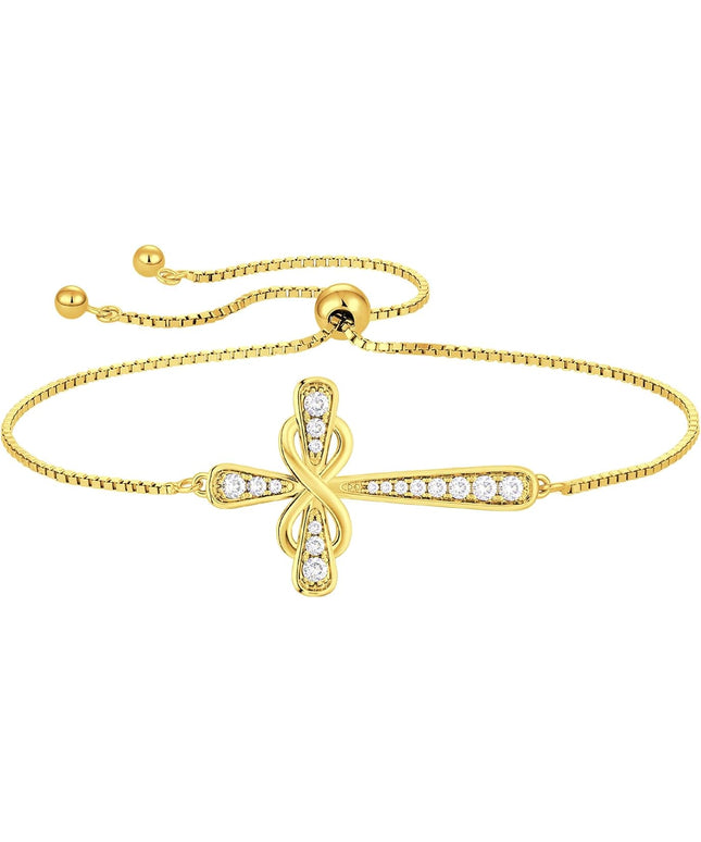 YL Cross Bracelet 925 Sterling Silver Infinity Sideways Link Bracelet Birthstone Jewelry for Women