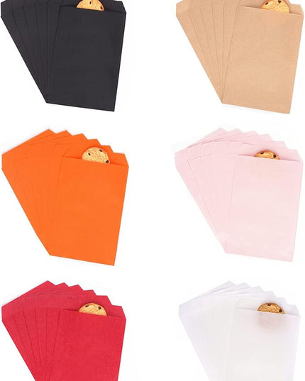 Quotidian White Flat Small Greaseproof Kraft Paper Bags 3" x 5" (8 x 13.3cm) Pack of 100 - Bakery Cookies Treat Candies Dessert