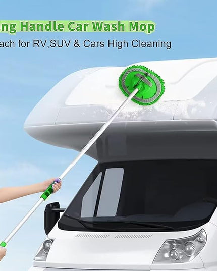 62'' Car Wash Brush with Long Handle, Scratch-Free Soft Bristles Sturdy Car Wash Mop, Complete Cleaning Brush Kit Wash Mitt Towel Windshield Squeegee Wheel Tire Brush for Car Truck RV Green