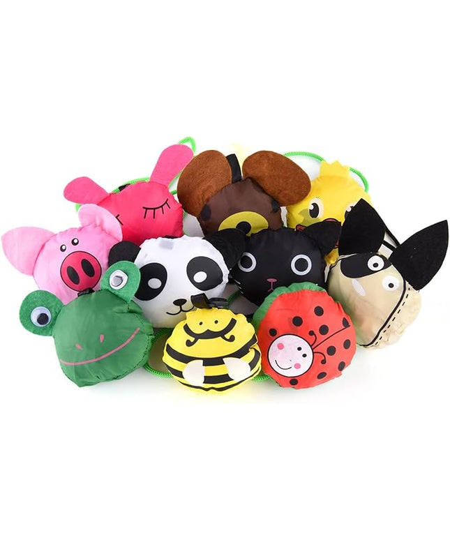 10PCS Folding Shopping Bags Reusable Shopping Tote Bags Compact Eco Periodic Duty Recycling Use Shopping Bags (Animals)