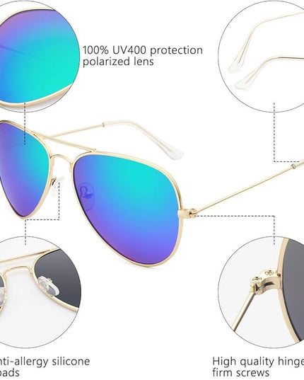 livho Sunglasses for Men Women Aviator Polarized Metal Mirror UV 400 Lens Protection