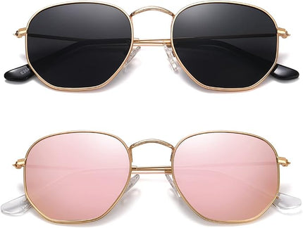 MEETSUN Polarized Hexagon Sunglasses for Women Men Polygon Square Sun Glasses UV400 Protection Metal Frame