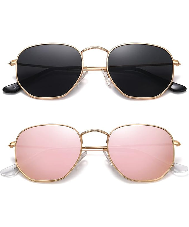 MEETSUN Polarized Hexagon Sunglasses for Women Men Polygon Square Sun Glasses UV400 Protection Metal Frame