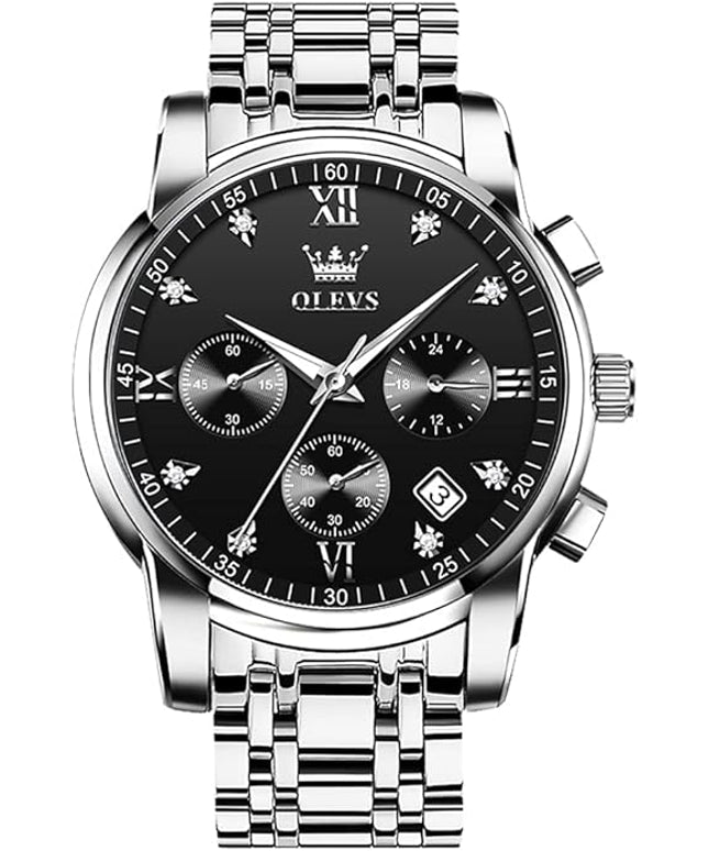 OLEVS Men's Luxury Watch Waterproof Luminous Easy Read Chronograph Watches Full Gold/White Dail/Black Face with Calendar Wristwatch