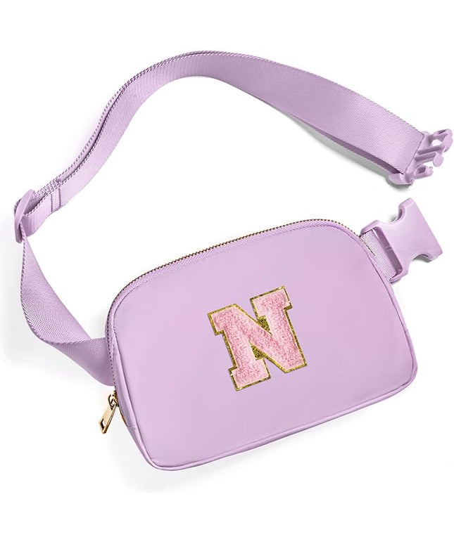 Gitus Initial Belt Bag Fanny Pack Crossbody Bag for Girls Birthday Gifts Age 8-10 Teen Girl Gifts Trend Stuff Personalized Letter Gifts for Daughter Sister (Lavender-N)