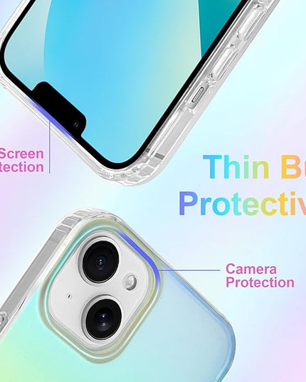 Cute Case for iPhone 14 & 13 Case for Women Girls [Compatible with Magsafe] Glitter Sparkly Girly Aesthetic Rainbow Magnetic Protective Cover, Translucent Iridescent Blue & Pink