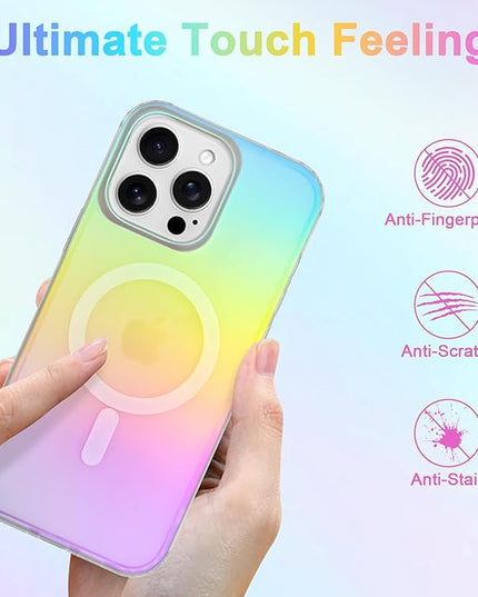 Cute Case for iPhone 14 Pro Case for Women Girls [Compatible with Magsafe] Aesthetic Girly Glitter Bling Rainbow Magnetic Protective Phone Cover, Translucent Iridescent Blue & Pink