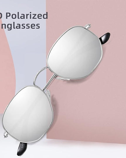 MEETSUN Polarized Hexagon Sunglasses for Women Men Polygon Square Sun Glasses UV400 Protection Metal Frame