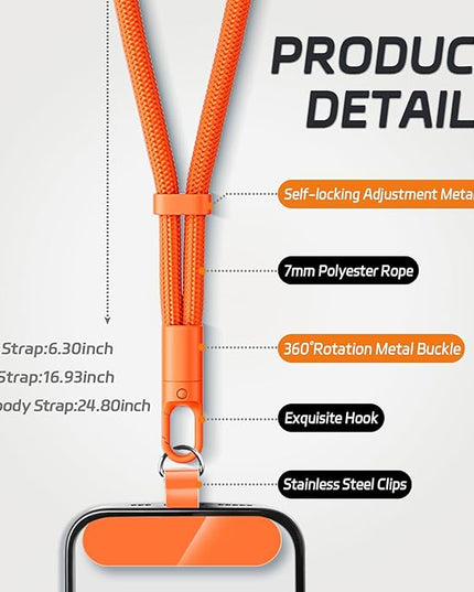 2 Pack Phone Lanyard,2×Hand Wrist Strap,4×Tether Tabs,Universal Cell Phone Multifuctional Patch Polyester Lanyards,Cell Phone Hand Strap for Women and Men(purple+orange)