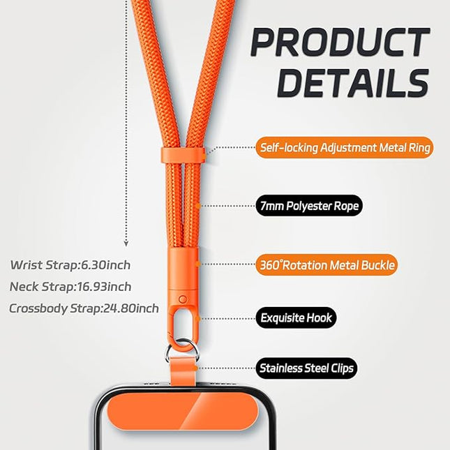 2 Pack Phone Lanyard,2×Hand Wrist Strap,4×Tether Tabs,Universal Cell Phone Multifuctional Patch Polyester Lanyards,Cell Phone Hand Strap for Women and Men(purple+orange)