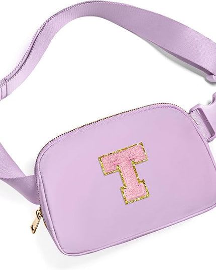Gitus Initial Belt Bag Fanny Pack Crossbody Bag for Girls Birthday Gifts Age 8-10 Teen Girl Gifts Trend Stuff Personalized Letter Gifts for Daughter Sister (Lavender-T)