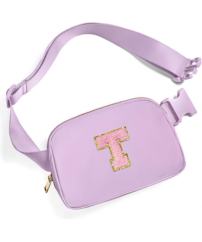 Gitus Initial Belt Bag Fanny Pack Crossbody Bag for Girls Birthday Gifts Age 8-10 Teen Girl Gifts Trend Stuff Personalized Letter Gifts for Daughter Sister (Lavender-T)