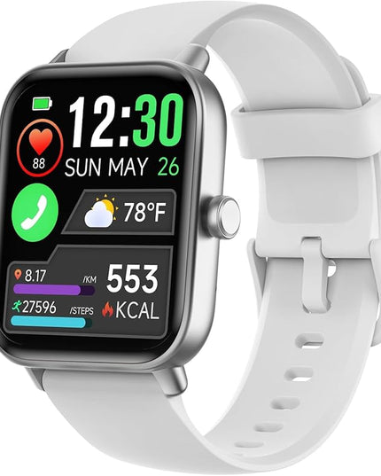 Smart Watches for Women/Men, Smart Watch for Android Phones and iPhone Compatible, Alexa Built-in, 1.8" Fitness Watches for Women, IP68 Waterproof /Bluetooth Call, Heart Rate/Sleep Monitor, White