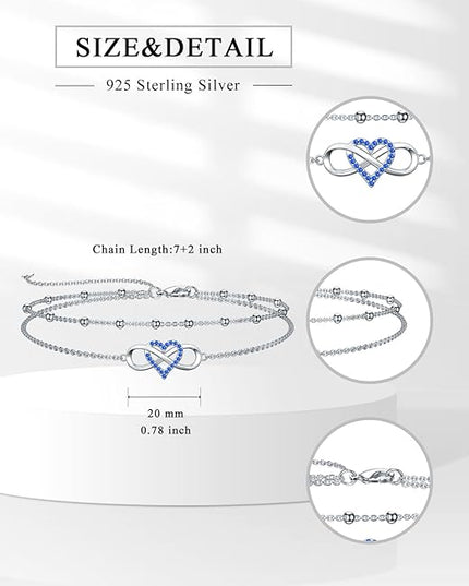 Dorunmo 925 Sterling Silver Infinity Heart Cross Circle Evil Eye Anklet Bracelets for Women Mother's Day Jewelry for Wife Girlfriend Mom Her
