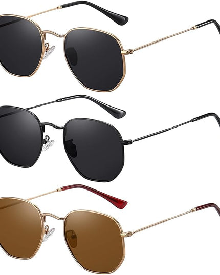 MEETSUN Polarized Hexagon Sunglasses for Women Men Polygon Square Sun Glasses UV400 Protection Metal Frame