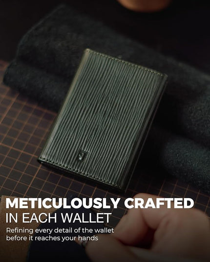Jenoss Smart Wallet For Men: Full Grain Leather, Handcrafted, Slide Metal Pop Up Case, Slim RFID Blocking Credit Card Holder, Minimalist, Compact - 9-12 Card Organizers | ID | Money Clip (EPI Green)