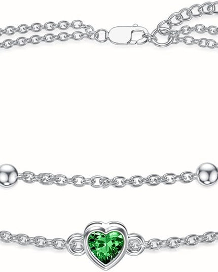 Dorunmo 925 Sterling Silver Heart Birthstone Anklet Bracelets for Women Best Mother's Day Birthday Jewelry for Wife Girlfriend Mom Daughter Her