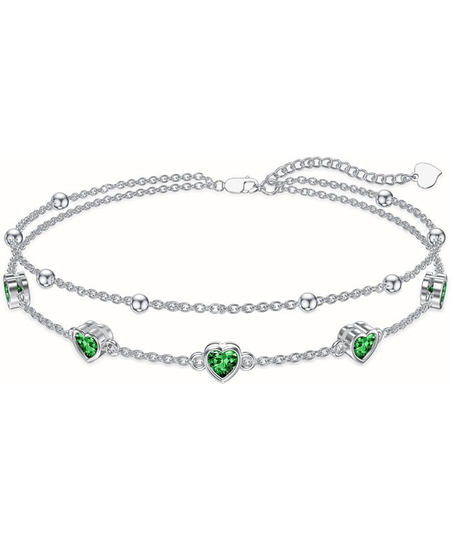 Dorunmo 925 Sterling Silver Heart Birthstone Anklet Bracelets for Women Best Mother's Day Birthday Jewelry for Wife Girlfriend Mom Daughter Her