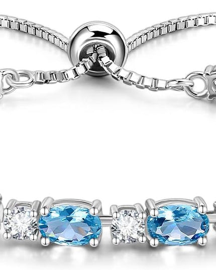 FANCIME Birthstone Tennis Bracelets Sterling Silver Bolo Tennis Bracelets Charm Fine Jewelry Birthday Gifts for Women Mom Wife Her