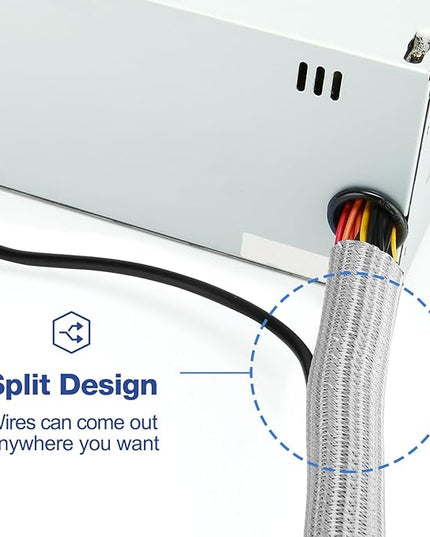 JOTO 1 Pack Cable Management Sleeve, 10 Feet Cord Organizer System with Zipper for TV Computer Office Home Entertainment, Flexible Cable Sleeve Wrap Cover Wire Hider System -Grey