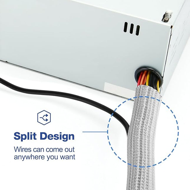 JOTO 1 Pack Cable Management Sleeve, 10 Feet Cord Organizer System with Zipper for TV Computer Office Home Entertainment, Flexible Cable Sleeve Wrap Cover Wire Hider System -Grey