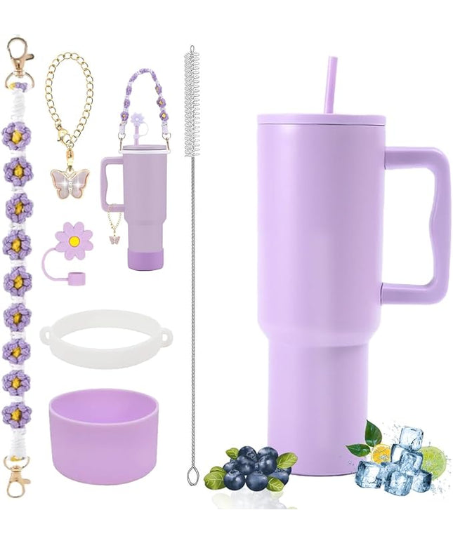 40 oz Tumbler with Handle Straw and Accessories, Drop & Abrasion Resistant, Vacuum Double-Layer Insulation, Ideal for Camping, Fitness, Outdoor Use