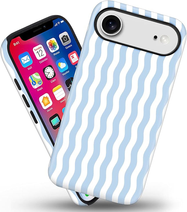 Magnetic for iPhone 17 Air Case Cute Wavy Stripes Phone Case, Shockproof Slim TPU and Hard PC Protective Phone Cover Compatible with MagSafe Designed for Women Girls, Blue