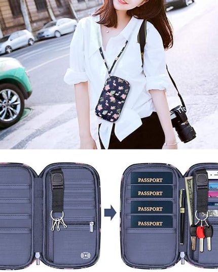RFID Family Passport Wallet Holder Waterproof, Travel Document Organizer Credit Card Clutch Bag for Men Women