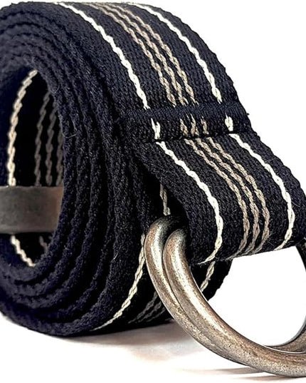Mens & Womens Canvas Belt with D-ring,Double Ring Belt,Solid Color,Extra Long (49”) 1 1/2" Wide
