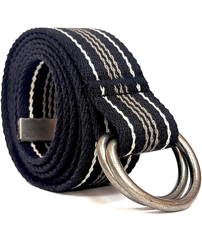Mens & Womens Canvas Belt with D-ring,Double Ring Belt,Solid Color,Extra Long (49”) 1 1/2" Wide
