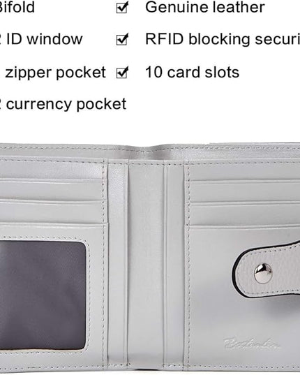 BOSTANTEN Women Leather Wallet RFID Blocking Small Bifold Zipper Pocket Wallet Card Case Purse with ID Window