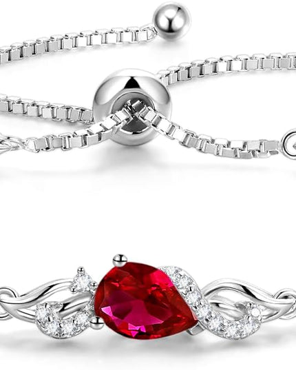 FANCIME Birthstone Teardrop Tennis Bracelet for Women, Sterling Silver 9x7mm main Gemstone Bolo Adjustable Chain Bracelet Fine Jewelry Birthday Gifts for Women Mom Wife Her