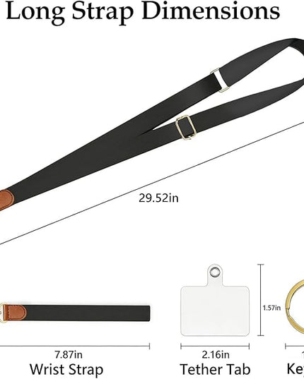 Black Adjustable Phone Lanyard Crossbody & Wrist Strap – Universal Neck Strap for iPhone Android, Keys & Wallets