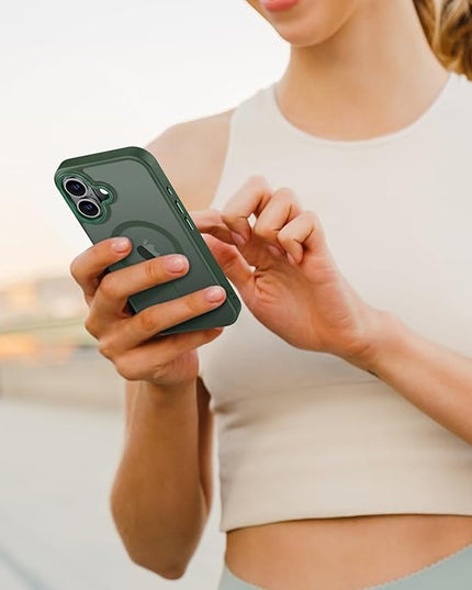 Hython Case for iPhone 16 Plus Case Magnetic Translucent Matte Phone Cases 6.7" [Compatible with MagSafe] Thin Slim Fit Shockproof Bumper Hard Protective Cover for Women Men Girls, Dark Green