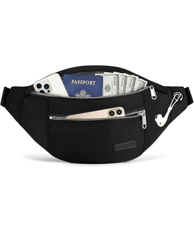 MAXTOP Large Crossbody Fanny Pack with 4-Zipper Pockets,Gifts for Enjoy Sports Festival Workout Traveling Running Casual Hands-Free Wallets Waist Pack Phone Bag Carrying All Phones