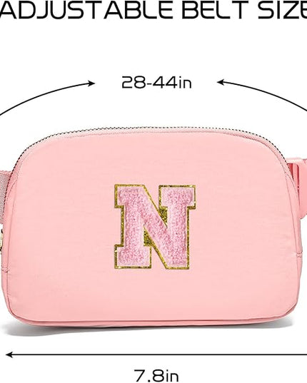 Gitus Belt Bag Fanny Pack Crossbody Bags with Initial Letter Patch Cute Stuff Birthday Gifts for Teenager Girls Trendy Preppy Stuff for Teen Girls Cool Stuff for Teens (Light Pink-N)