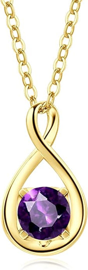 FANCIME 14K Solid Gold Birthstone Pendant with Sterling Silver Chain Infinity Gemstone Necklace Fine Jewelry Anniversary Birthday Christmas Gifts for Women Wife Her