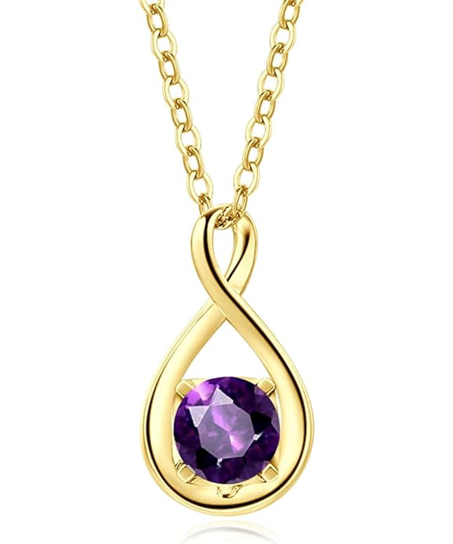 FANCIME 14K Solid Gold Birthstone Pendant with Sterling Silver Chain Infinity Gemstone Necklace Fine Jewelry Anniversary Birthday Christmas Gifts for Women Wife Her