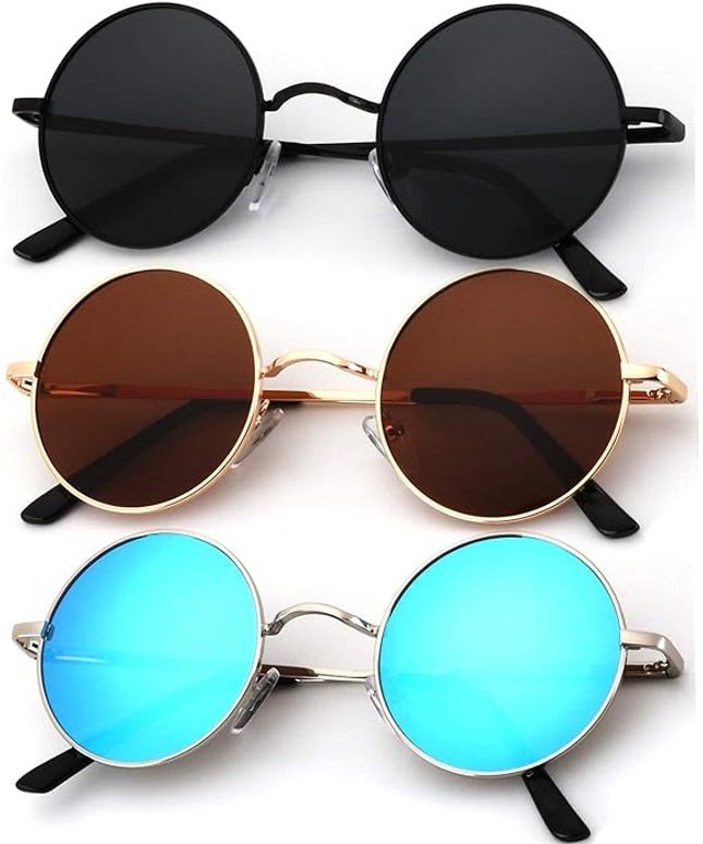 KALIYADI Round Polarized Sunglasses for Men Women Retro Metal Hippie Circle Style Sun Glasses UV Protection