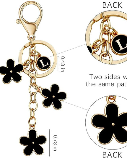 Cute Initial Letter Keyring for Women Girls Nice Flower Keychains for Handbag Backpack