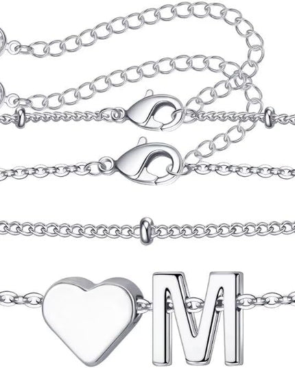 M MOOHAM Valentines Day Gifts for Kids Teen Girls -14K-Gold-Plated Heart Initial A-Z Bracelets for Women Girl Dainty Gold Bracelets Birthday Valentines Gifts for Women Her Teenage Girls Kid Teen Gift