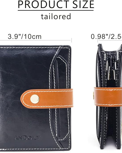 ANDOILT Wallets for Women Genuine Leather Small Bifold Wallet RFID Blocking Card Case Purse with ID Window Coin Pocket | Small, RFID Blocking, Card Case, Purse, with ID Window, Coin Pocket