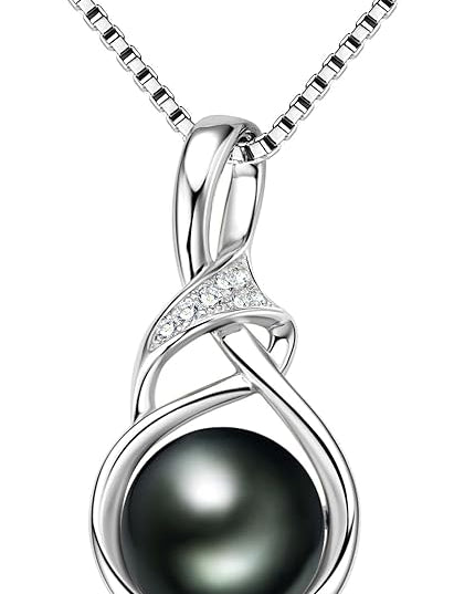 Tahitian Black Pearl Necklaces for Women, Sterling Silver Single Pearl Pendant Necklace Birthday Anniversary Jewelry Gifts for Wife Mom