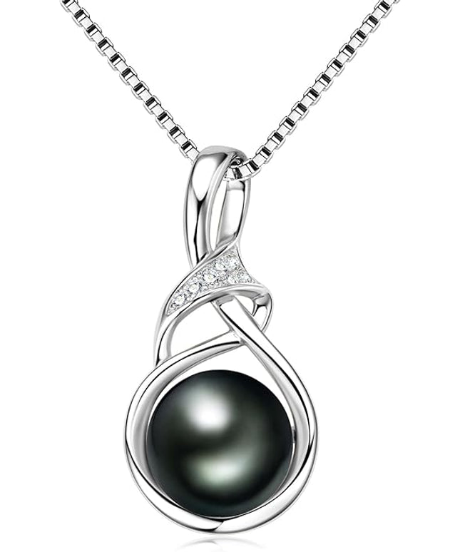 Tahitian Black Pearl Necklaces for Women, Sterling Silver Single Pearl Pendant Necklace Birthday Anniversary Jewelry Gifts for Wife Mom
