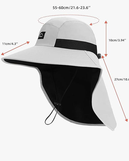 Rosoz Outdoor Sun Hat for Men Women, UPF50+ Protection Safari Cap Wide Brim Mesh Fishing Hat with Neck Flap Beach Garden