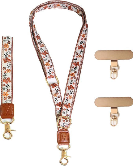 LEMEDE Phone Charm Lanyard, Gold Buckle Adjustable Crossbody and Wrist Strap with 2pcs 360-Degree Rotatable Phone Pad