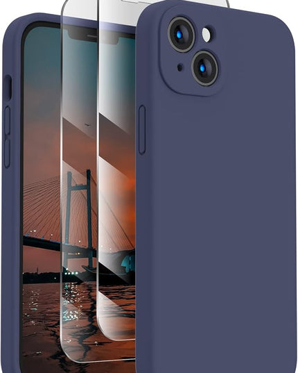 FireNova Designed for iPhone 14 Case, Silicone Upgraded [Camera Protection] Phone Case with [2 Screen Protectors], Soft Anti-Scratch Microfiber Lining Inside, 6.1 inch, Navy Blue