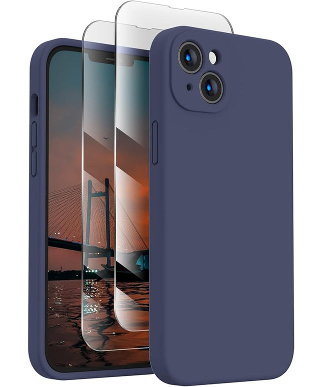 FireNova Designed for iPhone 14 Case, Silicone Upgraded [Camera Protection] Phone Case with [2 Screen Protectors], Soft Anti-Scratch Microfiber Lining Inside, 6.1 inch, Navy Blue