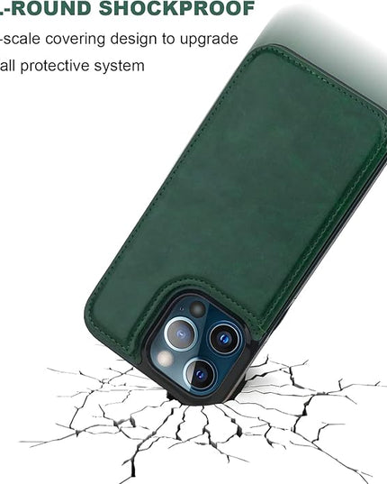 ONETOP Compatible with iPhone 13 Pro Max Wallet Case with Card Holder,PU Leather Kickstand Card Slots Case, Double Magnetic Clasp and Durable Shockproof Cover 6.7 Inch(Green)